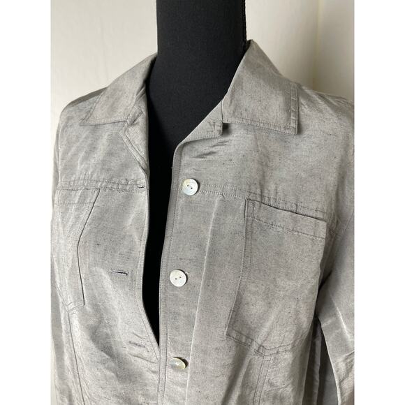 Chicos Design Women's Linen Silk Coastal Classic Chic Preppy Shirt Jacket Gray 1 - Picture 3 of 8